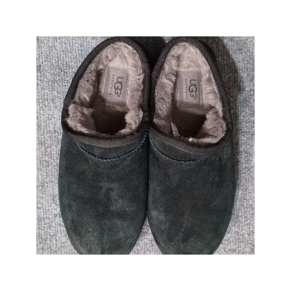 UGG Australia Black Suede Sheepskin Slippers Women’s Size 9 Slip On House Shoes